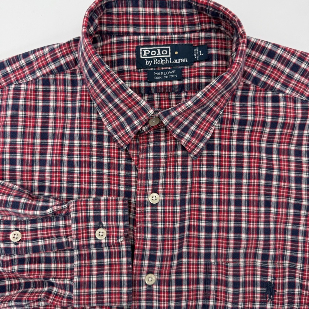 Polo Ralph Lauren Marlowe Shirt Mens L Red Plaid Cotton Button Down Long Sleeve